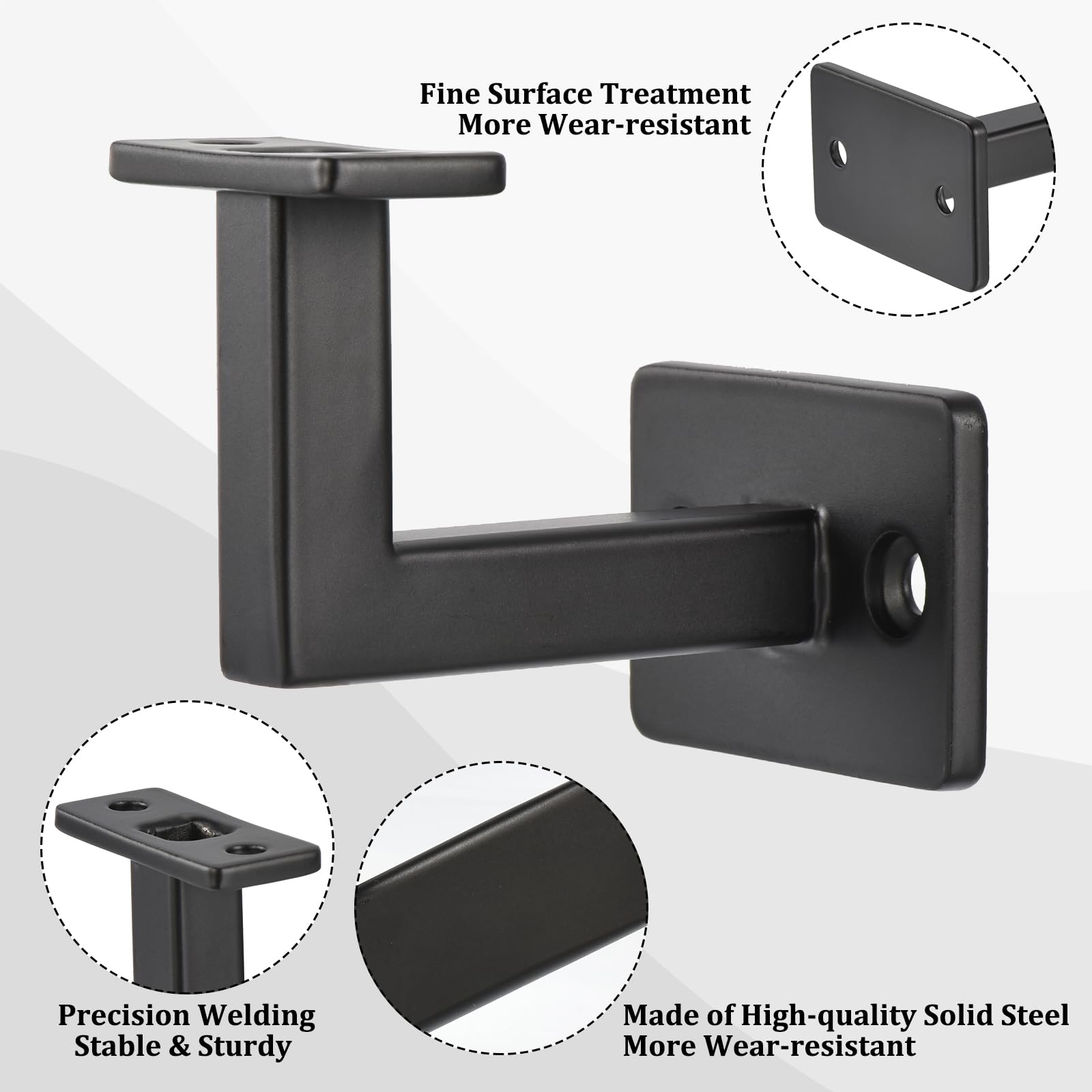 uxcell Black Fixed Swivel Hand Rail Brackets Adjustable Square Hand Rail Brackets for Staircase Stair (6pcs) - Image 3