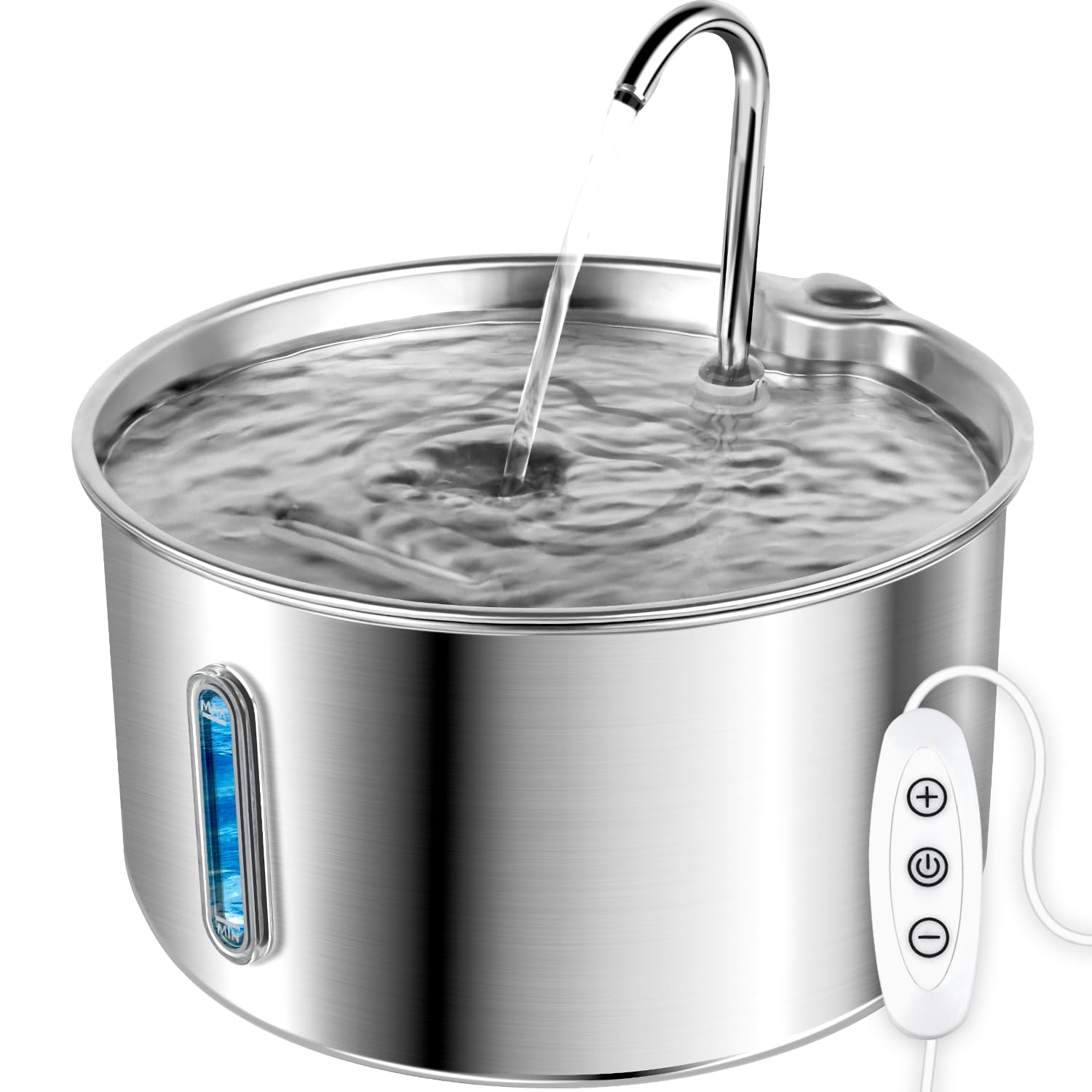Cat Water Fountain Stainless Steel, 135oz/4L with Adjustable Pump & 3 Flow Modes, Ultra-Quiet Automatic Cat Dog Water Dispenser, Large Capacity Water Fountain for Cats, Dogs, Multiple Pets