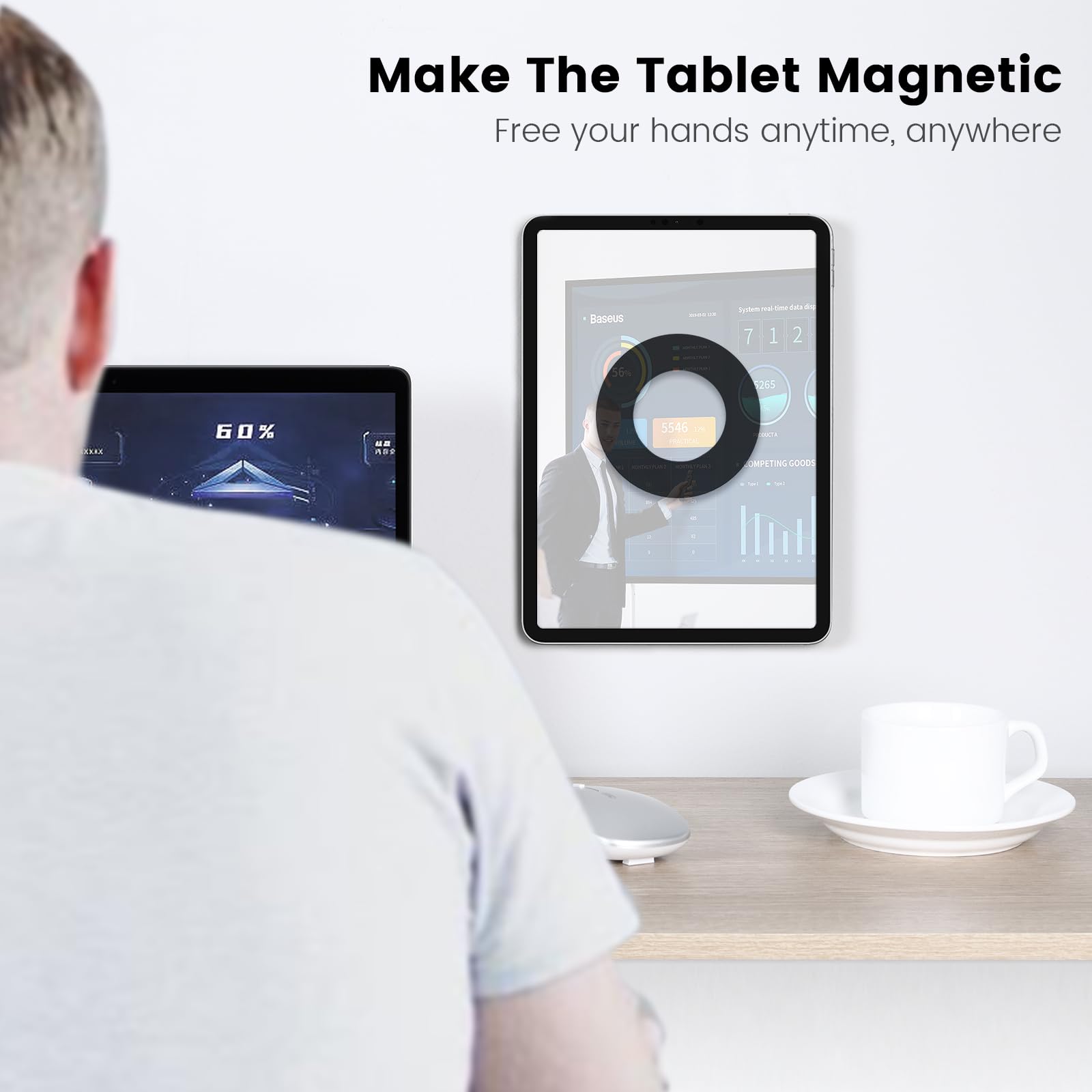 NILLKIN Soporte de Pared Magnético para iPad y Tabletas - Compatible Con iPad Mini, Air, Pro y Mayoría de Tabletas - para Home Office, Gym, Kitchenette - Gris