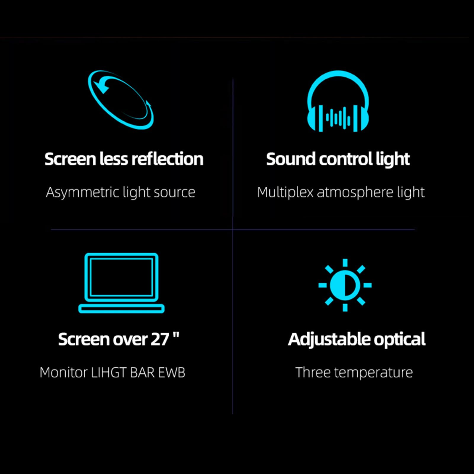 Listwa świetlna RGB na Ekranie Komputera z Podświetleniem do Gier Domowych na Biurko, Ochrona Oczu i Synchronizacja Muzyki dla Entuzjastów Gier, ABS Czarny 23,7 X 3,9 X 2,0 Cala