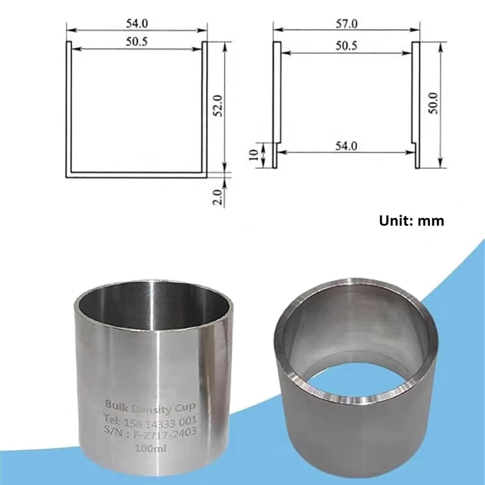 COYEUX Pulverdichtemessgerät Aus Edelstahl, 100 Ml, Schüttdichtebecher Für Pulver, Genauigkeit ±0,1 Ml, Einfache Anwendung, Präzise Messung, Für Die Chemische Industrie Und Die Lebensmittelindustrie