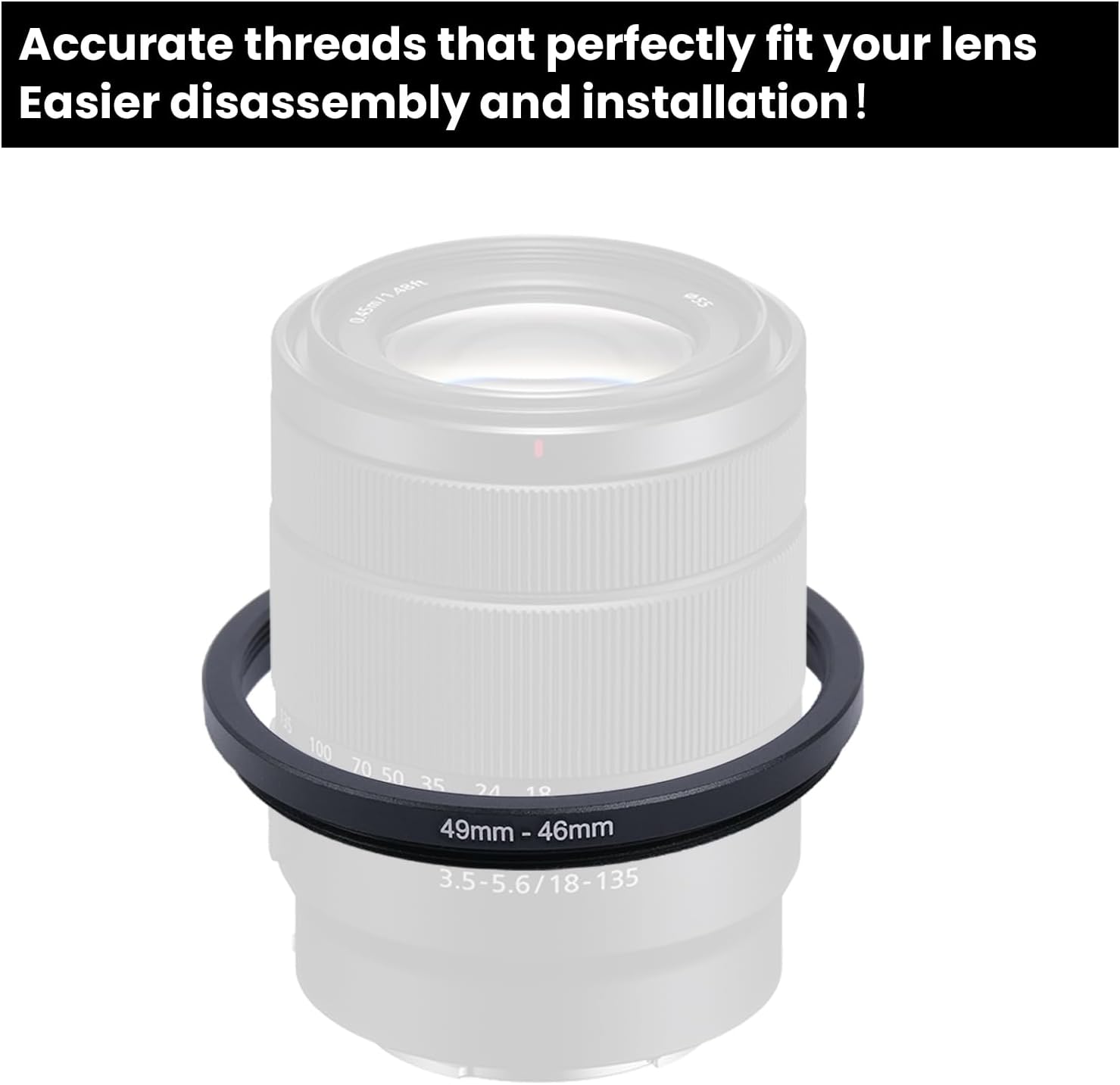 Metal Step Down Ring Filter Adapter - 49mm to 46mm - Metal Ring Step Down Rings Adapter Filter Compatible with All 46mm UV, CPL, ND, Lens Hood, Threaded Lens ect