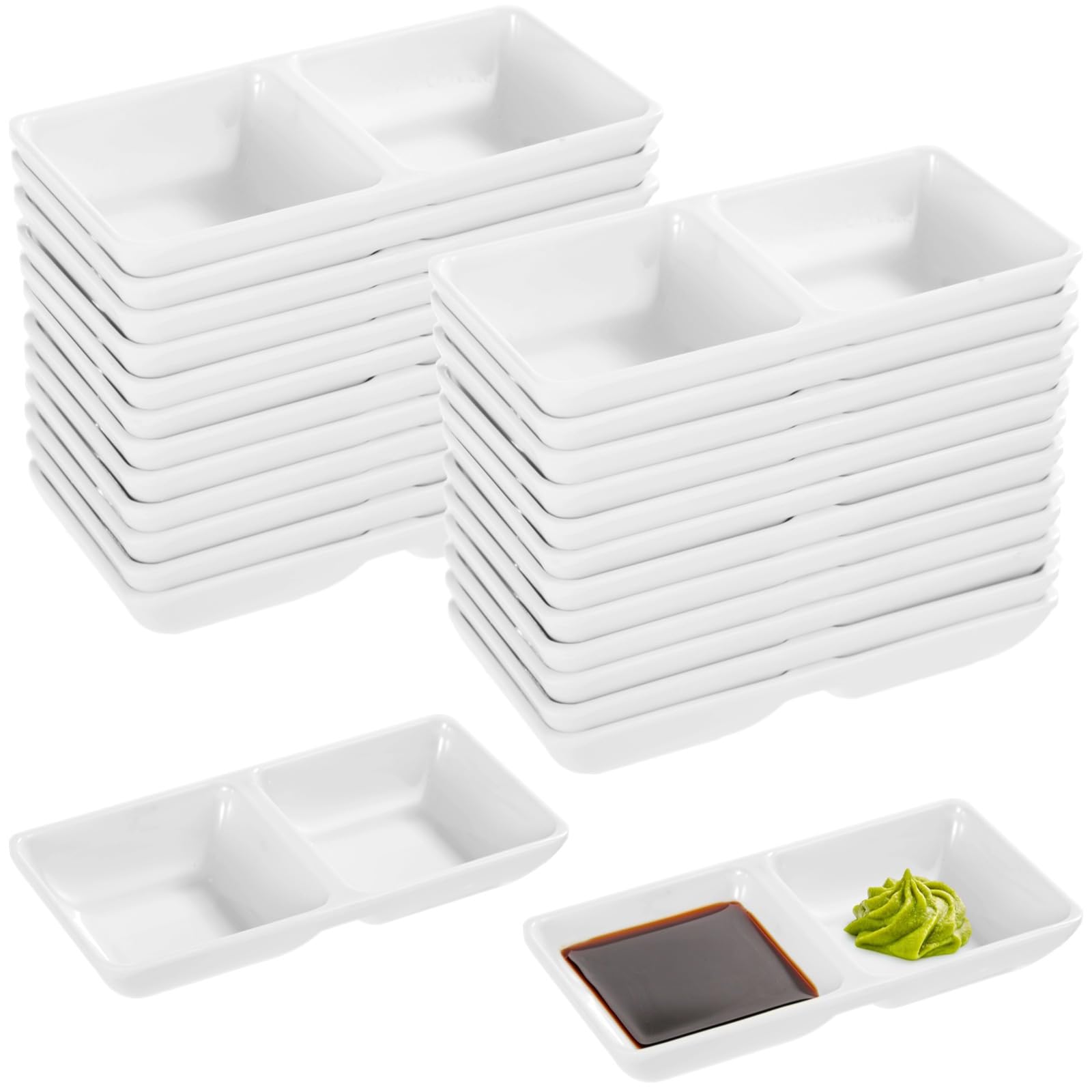 24 platos dobles de melamina para salsa, cuencos de inmersión de 2 compartimentos para restaurante, hogar y fiestas