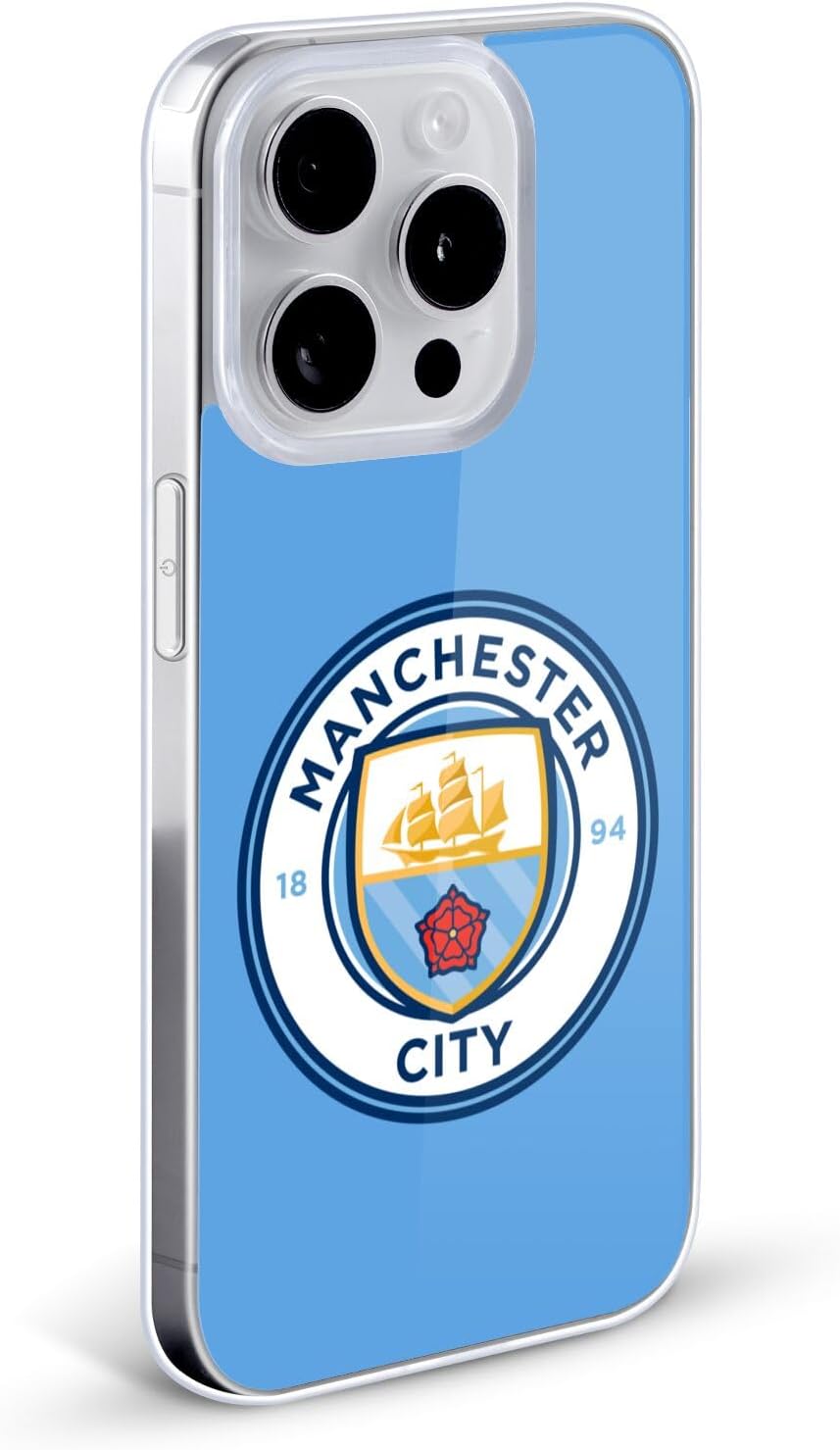 Head Case Designs Officially Licensed Manchester City Man City FC Blue Full Colour Badge Gel Case [Military Grade Protection] Compatible with Apple iPhone 17 Pro
