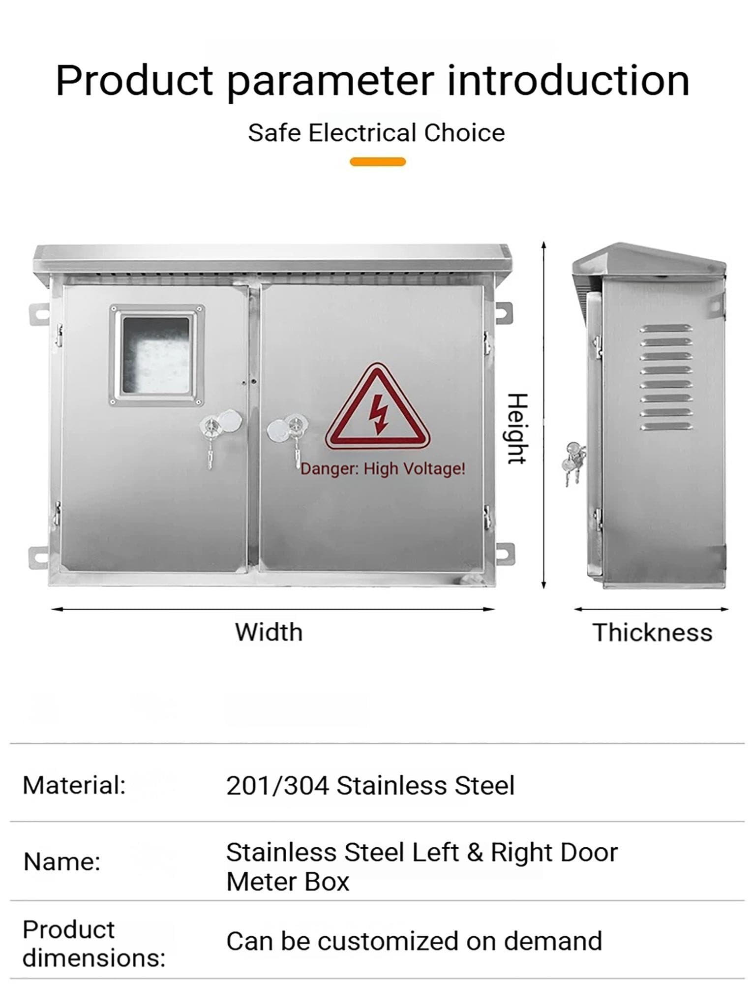 Caja eléctrica impermeable de dos puertas con cerradura, placa de montaje