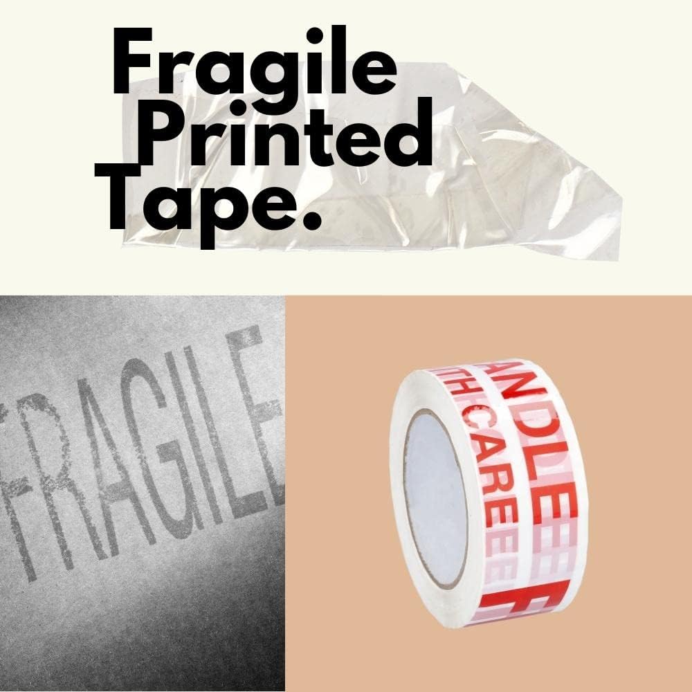 PSBM Fragile Tape, 3 Inch x 110 Yards, 24 Pack, Fragile Handle with Care Printed in Red Letters on White Tape, Great for Shipping and Packaging