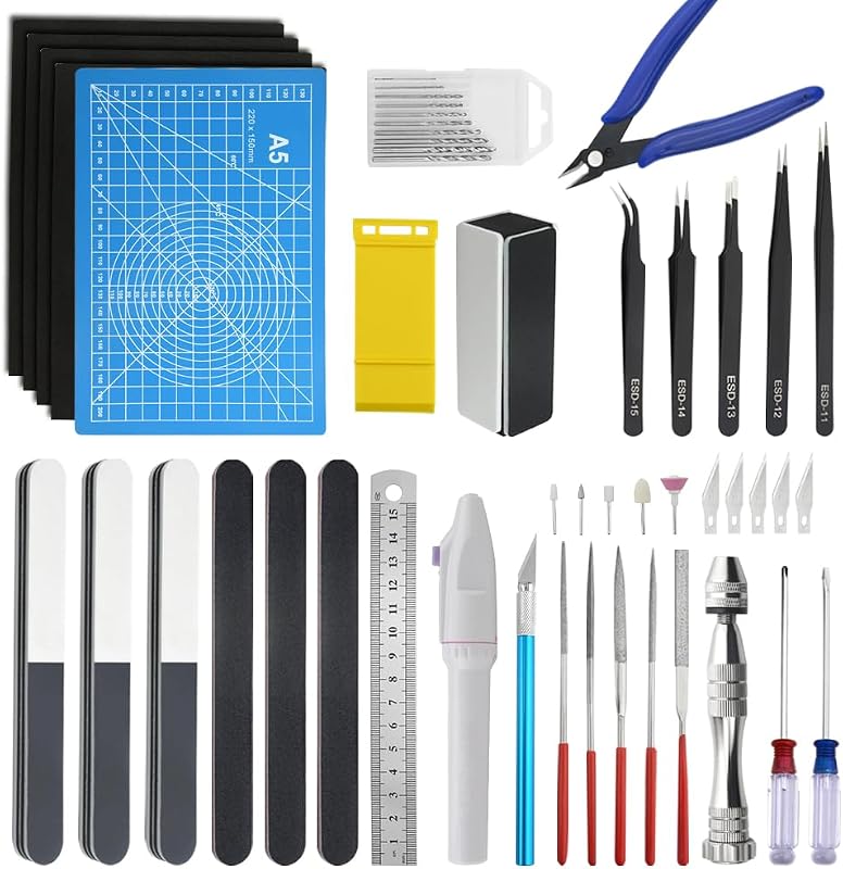 50 PCS Model Tools Kit Modeler Basic Tools Hobby Building Tools Craft Set for Cars, Airplanes, Buildings, Robots Gundam Plastic Models Building Repairing and Fixing