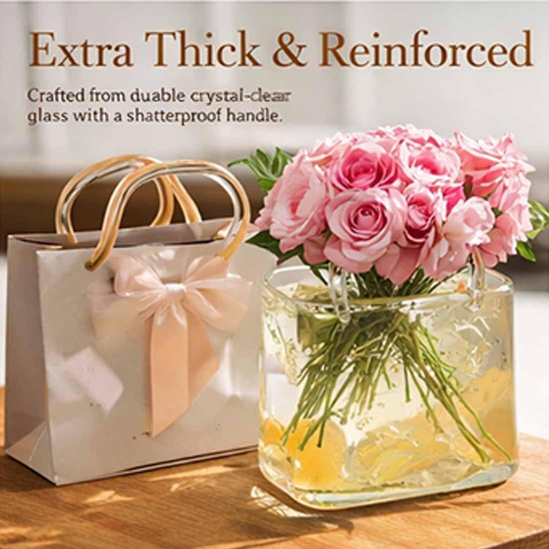 Glass Purse for Drinks – Handbag Shaped Wine & Cocktail Glass – Creative Fish Bowl Vase for Flowers –Cute Glass Purse Centerpiece for Party for Juice, Tea, & Cute Room Decor (2)