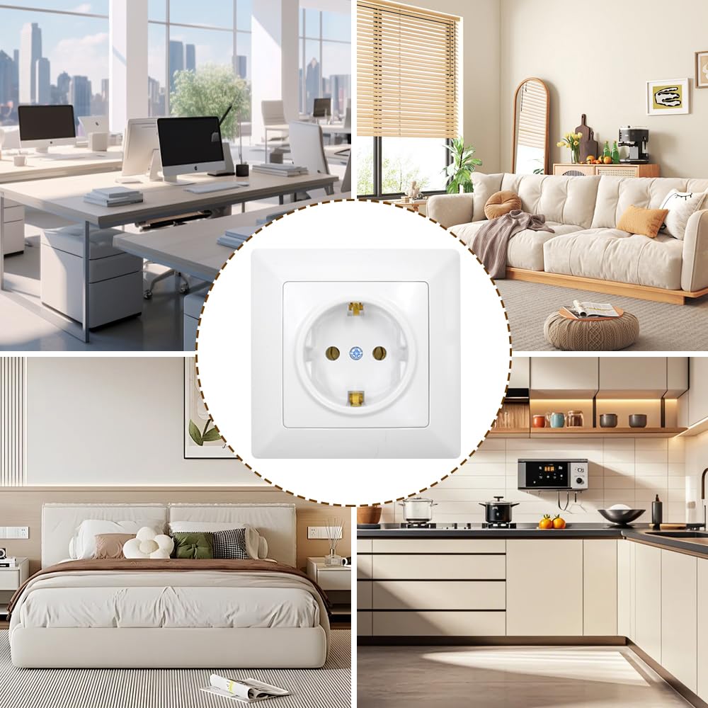 8 Piezas Enchufe de Empotrado Blanco Enchufes de Pared Schuko 16A 250V Enchufes Empotrables Estándar UE para Uso en Interiores (82 mm x 82 mm)