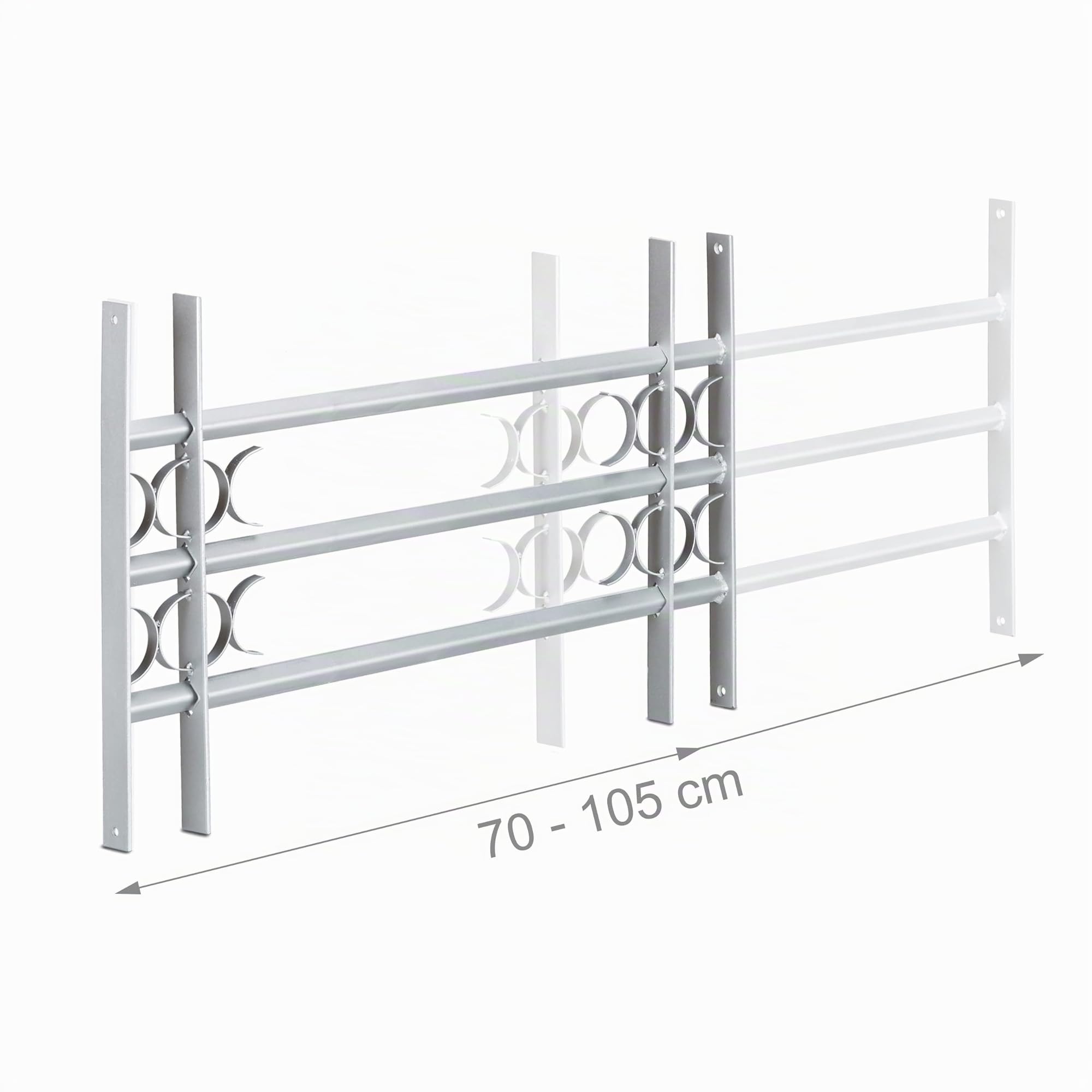 Relaxdays Grille de fenêtre, protection cambriolage, extensible, pour l'extérieur, acier, 450 x 700-1050 mm, gris