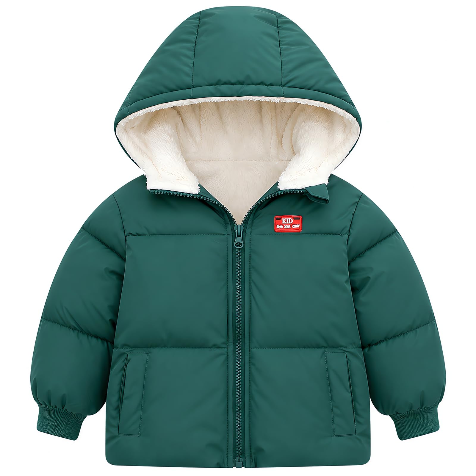 UNICOMIDEA Baby Hooded Puffer Jacket,Fleece Lined Winter Coat 12M-5T
