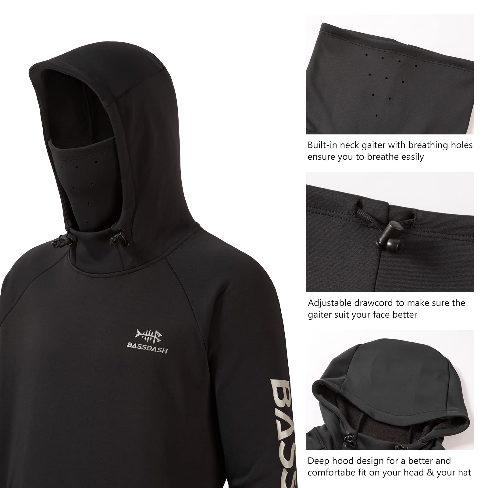 Bassdash Felpa con Cappuccio Hoodie in Pile da Pesca da Uomo con ghetta per Il Collo Felpa da Resistente all'Acqua FS18M