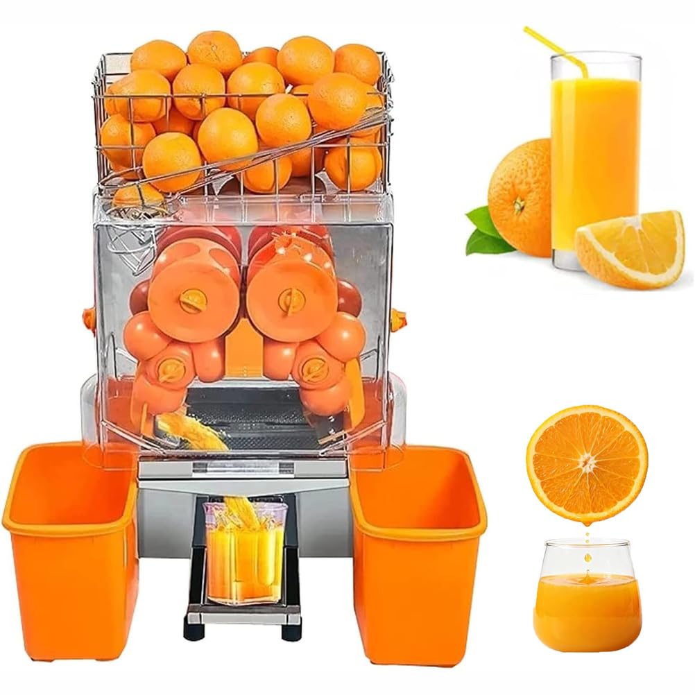 Extracteur Automatique De Jus d'orange À Mastication Lente, Presse-Agrumes Commercial avec 2 Seaux De Collecte Peau, 20 Oranges par Minute Et Taux Sortie De Jus 40 À 50% pour La Maison