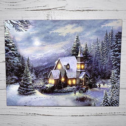 Banberry Designs 2513 Lighted Church Christmas Canvas Print thumb #6