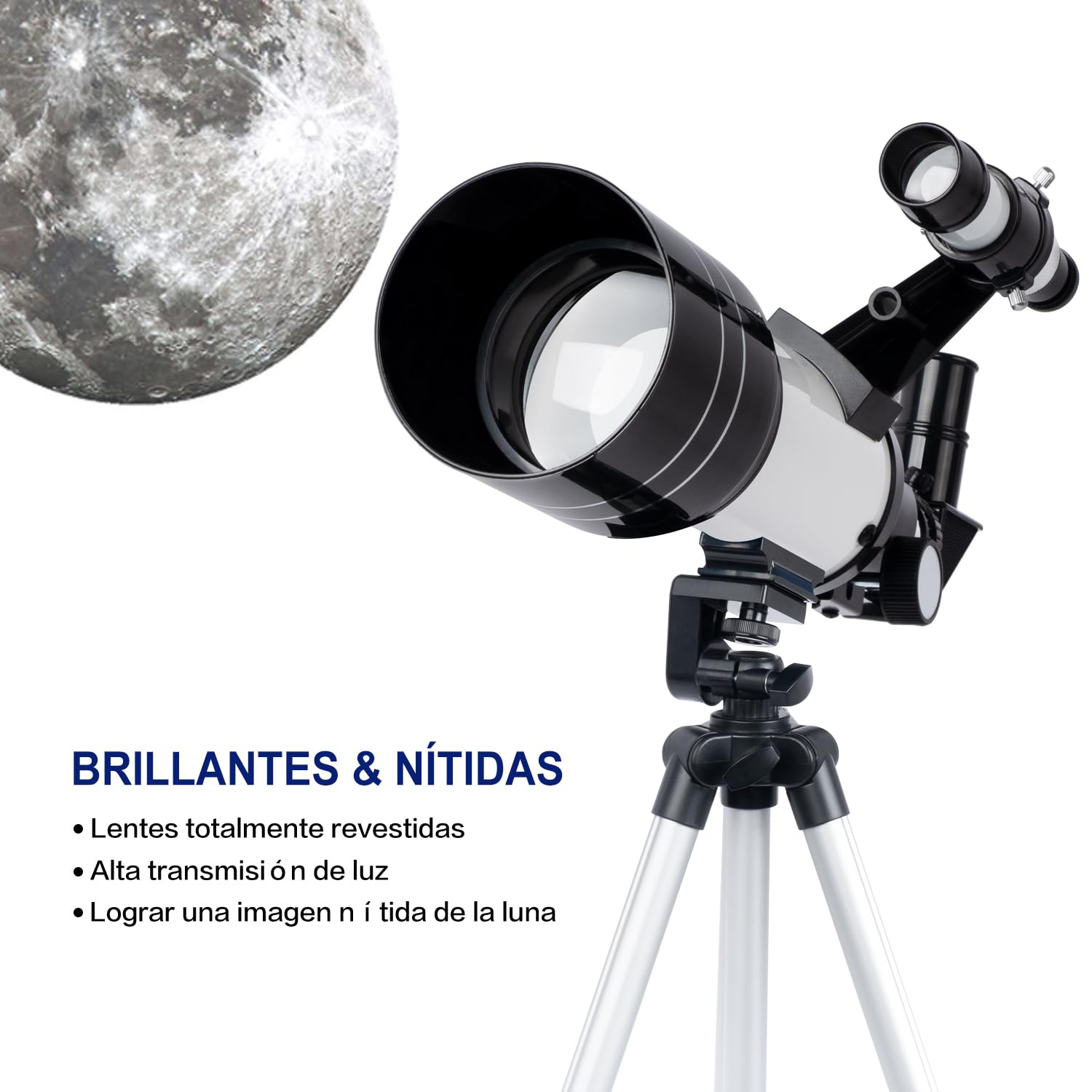 ESAKO Telescopio para Niños y Principiantes, Telescopio Refractor Astronómico Portátil con Apertura de 70 mm con 3 Oculares, Adaptador de Teléfono, Trípode Ajustable en Altura
