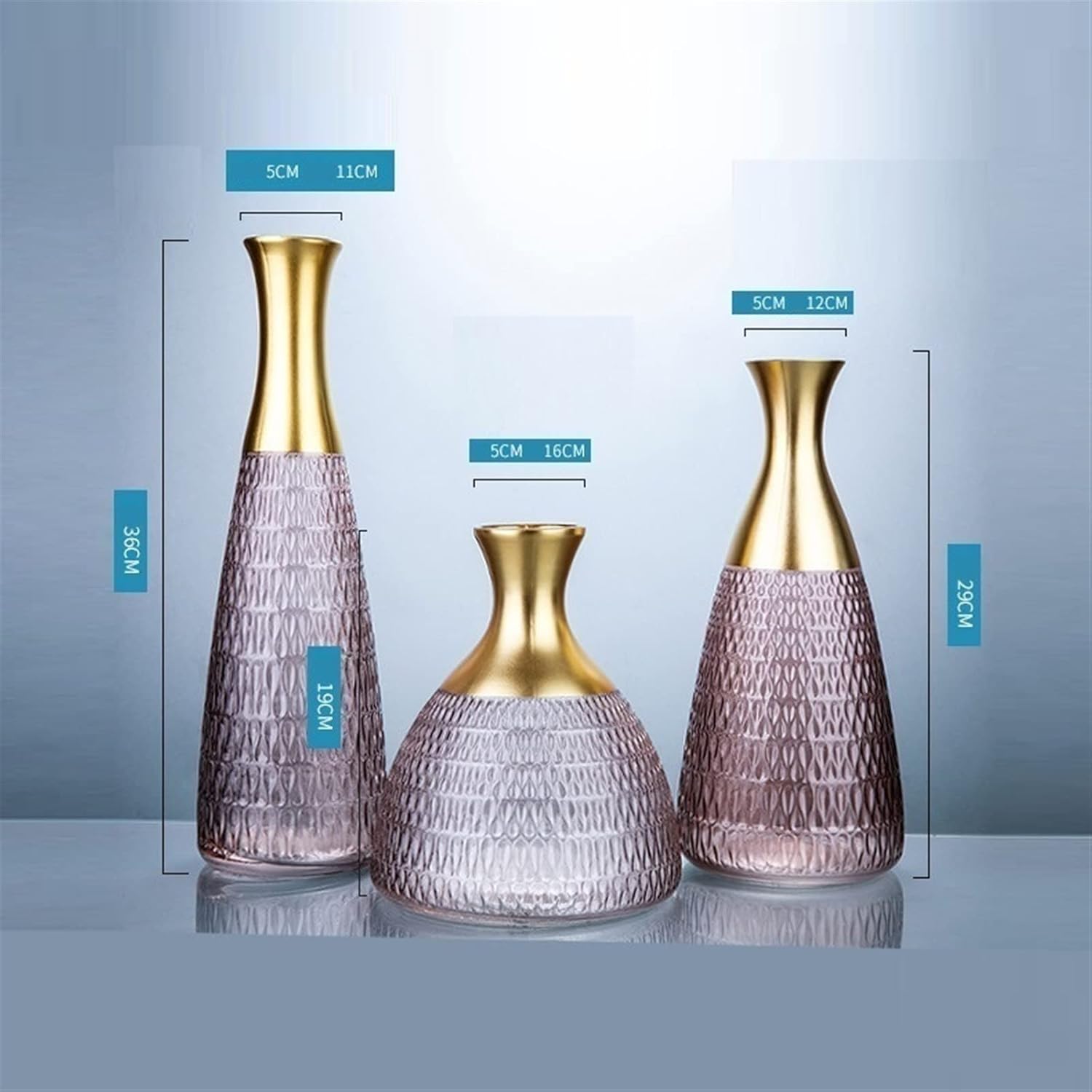 Vase Creative Gilded Blue Glass Vase Bookcase Desktop Ornaments Flower Arrangement Hydroponic Flower Vase Home Decoration Accessories Suitable for dining and living room home decoratio(Medium)