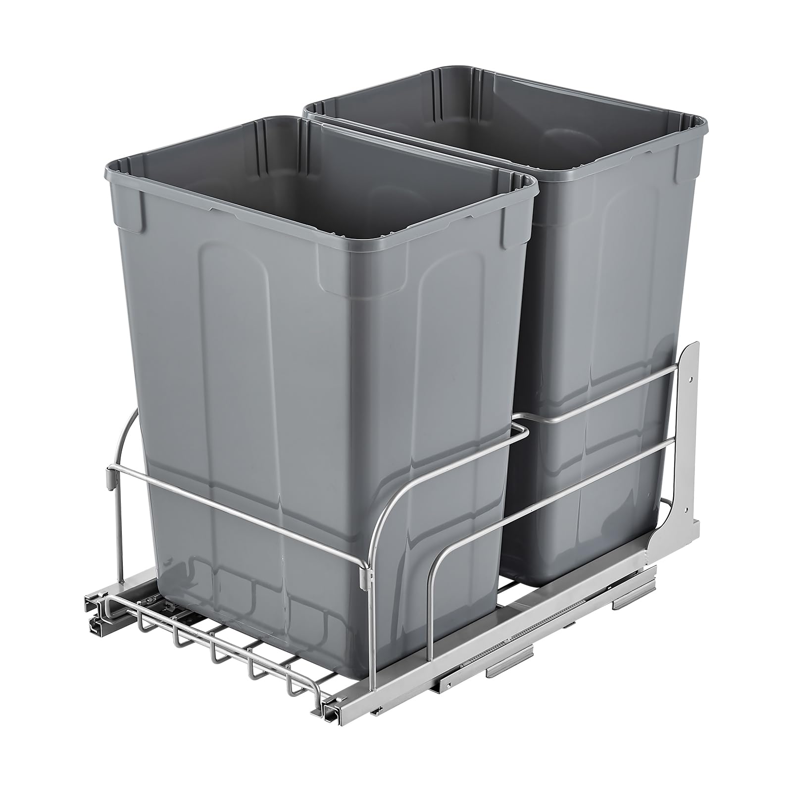 VEVOR ausziehbarer Abfallbehälter (35 Qt x2), doppelter Unterbau-Küchenabfallbehälter, Mülleimer mit Türsatz & Soft-Close-Schieberegler, für Küchenschrank Spüle unter der Theke (grau)