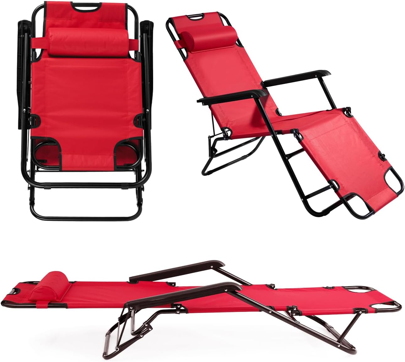 Vasitelan Outdoor Patio Foldable Lounge Chair with Pillow, Folding Reclining Lounge Chair for Outside,Patio, Balcony, Backyard, or Porch (Green)