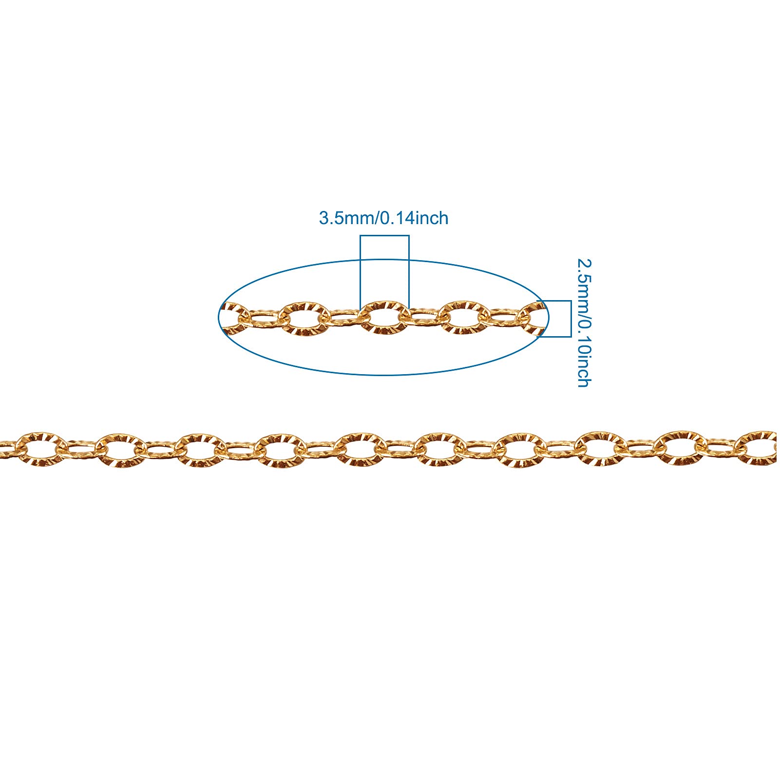 Fashewelry, Rotolo da 10 metri di catena forzatina testurizzata in acciaio inossidabile dorato, con maglie da 3,5 x 2,5 x 0,4 mm, per la creazione di gioielli, collane e accessori fai da te