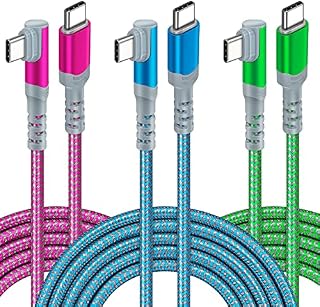 60W Right Angle USB C Cable3Pack 10ft, Acezeek Type C Cable 90° Right Angle PD Charger Fast Charging Cable Nylon Braided Cord Compatible with MacBook Pro, iPad Air/Pro, Samsung Galaxy S22/S21/S20