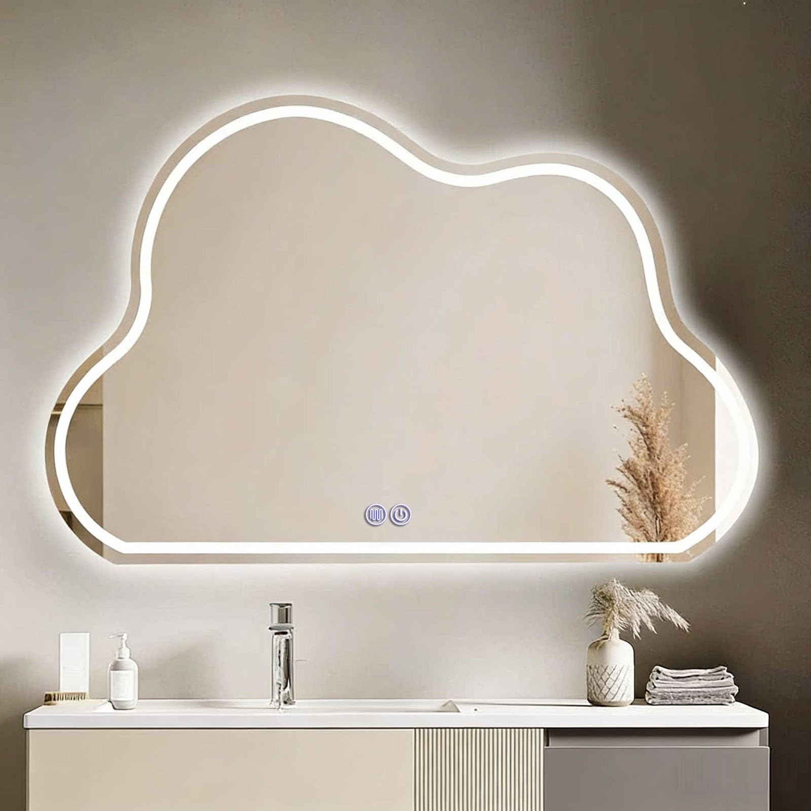 SXFSDOU Lighted Bathroom Mirror, LED Vanity Dimmable, Smart Touch Switch, Anti-fog, Explosion-proof, Irregular Shape