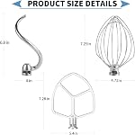 Stainless 3 Piece kit Attachments for KitchenAid 5 Plus- 6QT Mixer | Dough Hook, Wire Whisk & Flat Beater 3-piece kit; rust resistant, dishwasher safe, ideal for baking bread, cakes and cookies