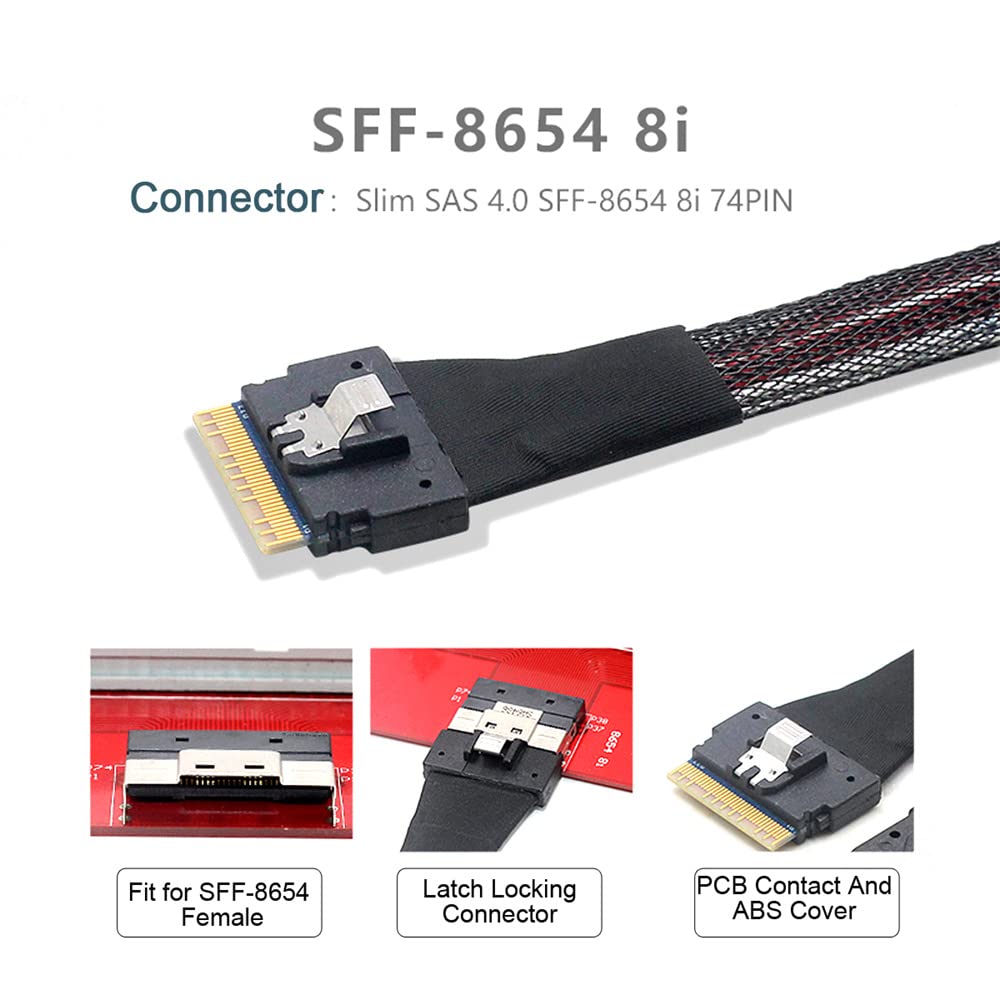PCI-E Slimline SAS 4.0 SFF-8654 8i 74pin host a SFF-8654 74Pin Slim SAS Cable de destino 50 cm