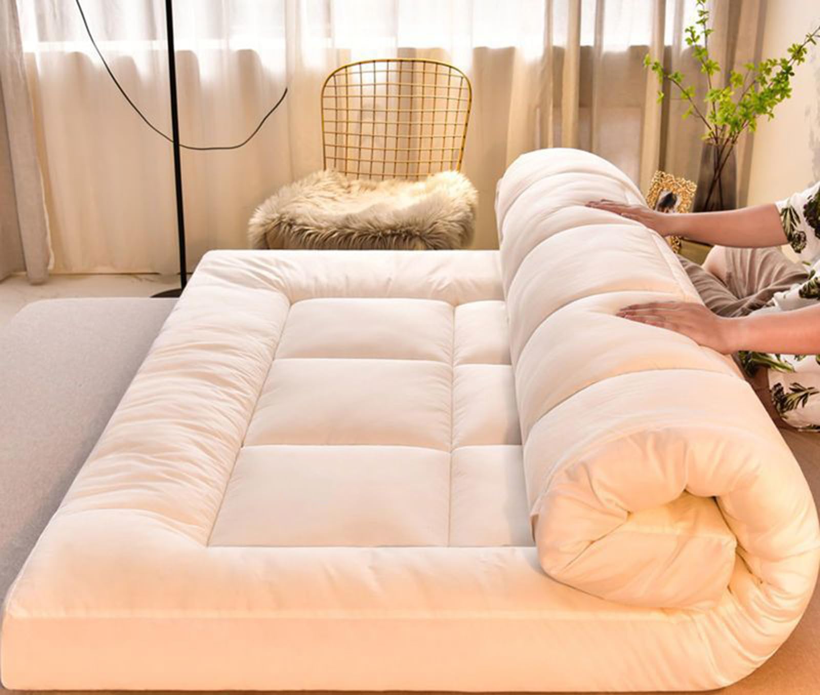 Materassi giapponesi King Size, coprimaterasso in gel e memory foam per letto matrimoniale, traspirante, futon, materasso da pavimento (200x220cm Cammello)