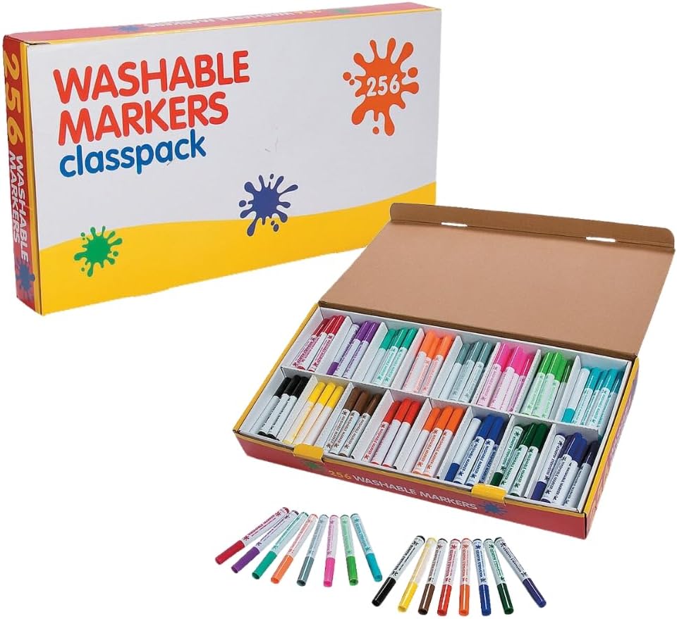 Fun Express Washable Markers 16 Color Set Classpack - 256 Pieces - Educational And Learning Activities For Kids