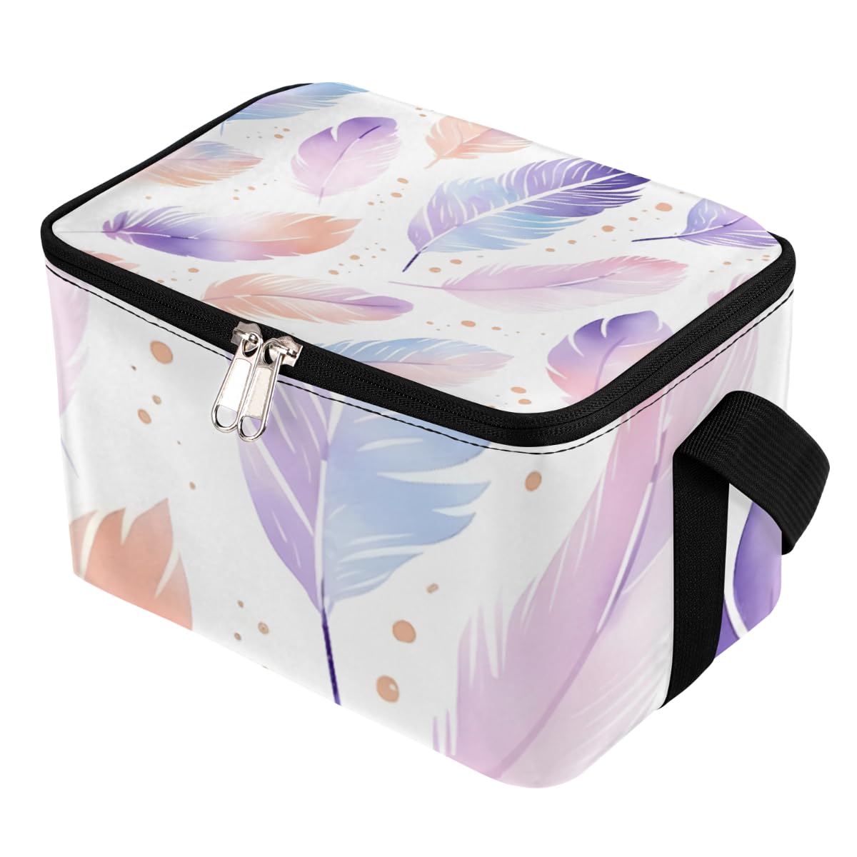GzLeyigou Lunch Bags for Women Men 9 Cans,Abstract Colorful Feather Hot & Cold Food Delivery Bag Insulated Grocery Bag Insulated Lunch Box Feathers Cooler Bag for Office Work Picnic Beach