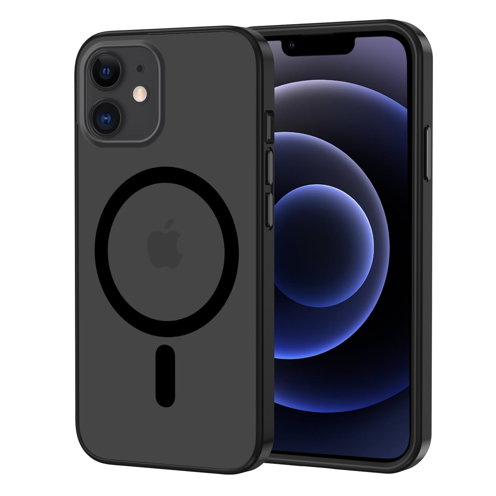 XTCASE Cover Magnetica per iPhone 12 Mini [Compatibile con MagSafe], Custodia Traslucida Opaca Posteriore Resistente ai Graffi TPU Bumper Antiurto Sottile Protettiva Case, Nero