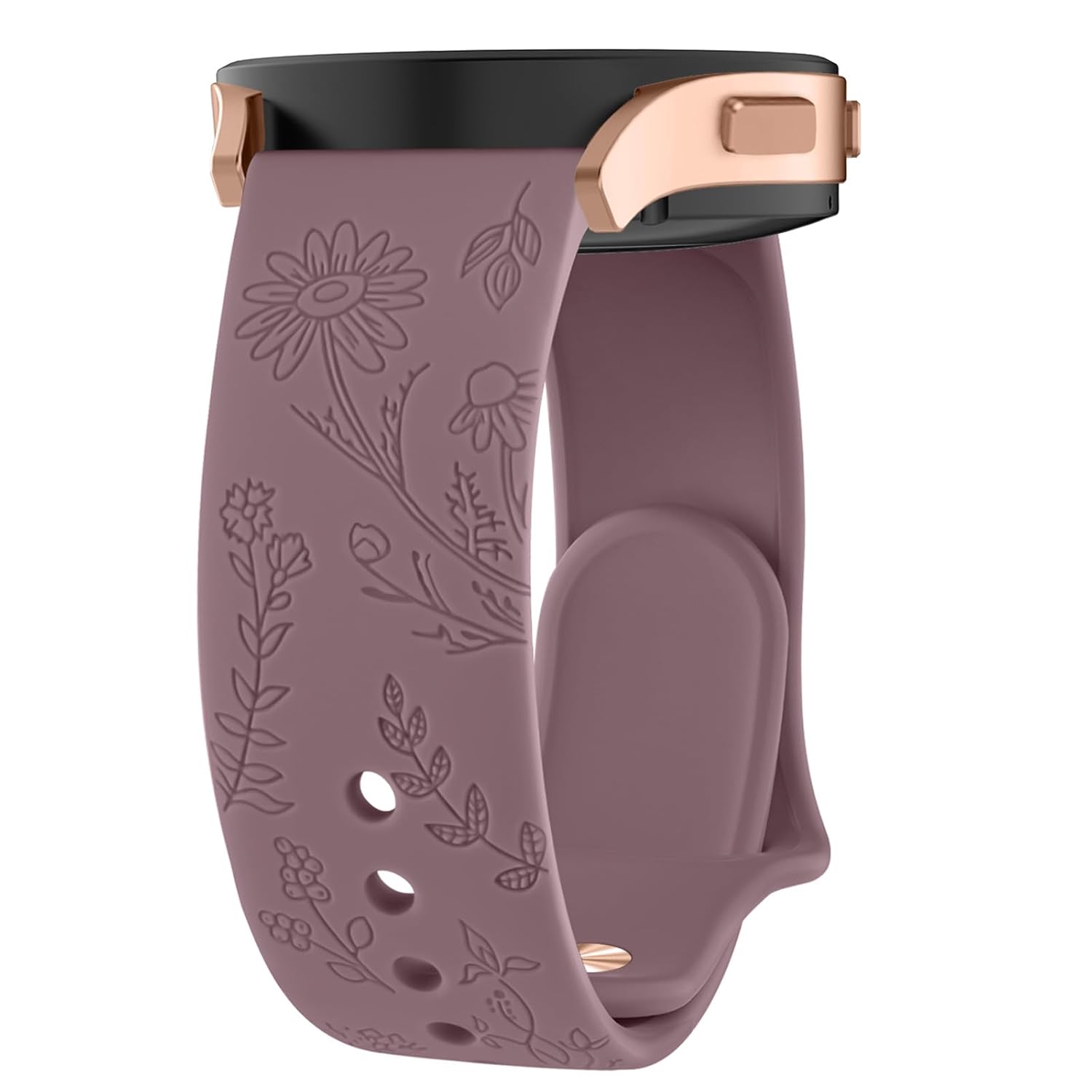 Tobfit Silicone Soft Floral Engraved Watch Band Strap Compatible for Samsung Galaxy Watch 4/4 Classic (Watch Not Included), 20mm Smartwatch Straps with Rust Free Button for Men & Women (Smokey Mauve) Tobfit Silicone Soft Floral Engraved Watch Band Strap Compatible for Samsung Galaxy Watch 4/4 Classic (Watch Not Included), 20mm Smartwatch Straps with Rust Free Button for Men & Women (Smokey Mauve)
