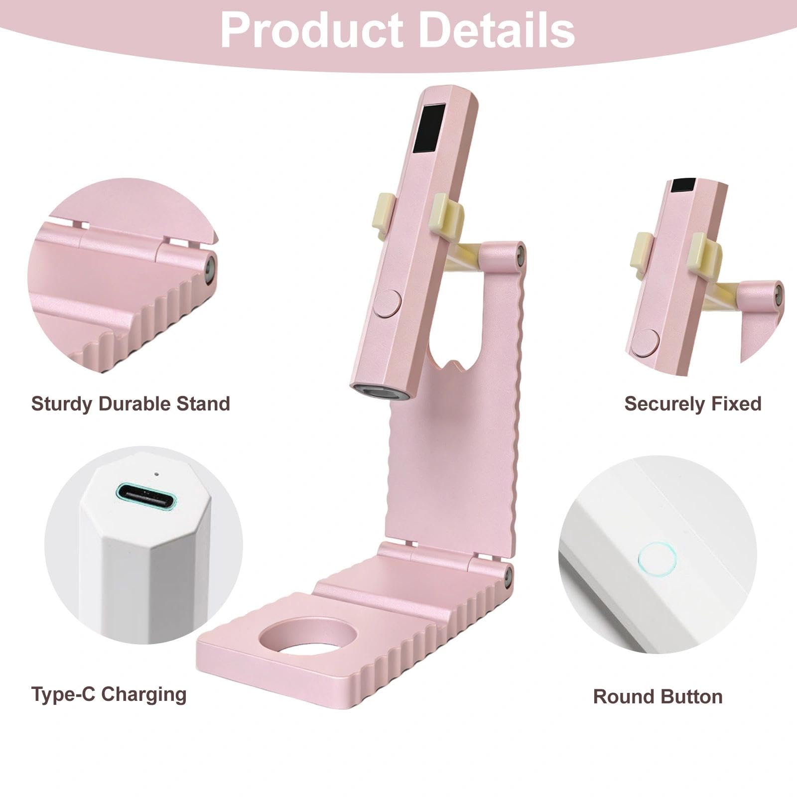Lampada UV Portatile per Smalto,Mini Lampada UV LED Unghie, Lampada per Unghie Senza Fili 3W Asciuga Unghie Sciugatura Rapida con Supporto per Asciuga Unghie Salone di Casa, Rosa