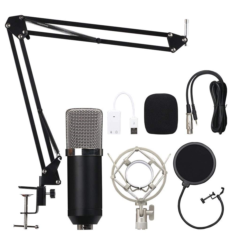 Supporto per Microfono a condensatore Professionale da Studio per trasmissioni radiofoniche, Regolabile, con Braccio di Sospensione, Sistema antivibrazione e Morsetto di Montaggio (Nero)