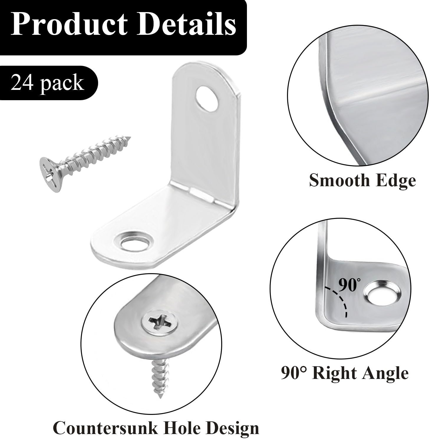 Wopanxye L Brackets for Wood 24pcs 90° Corner Brace for Wood Stainless Steel 16x30mm L Shaped Right Angle Bracket Joint Connector for Furniture Appliance Fixing Shelf Table Chair Desk Fixation - Image 3