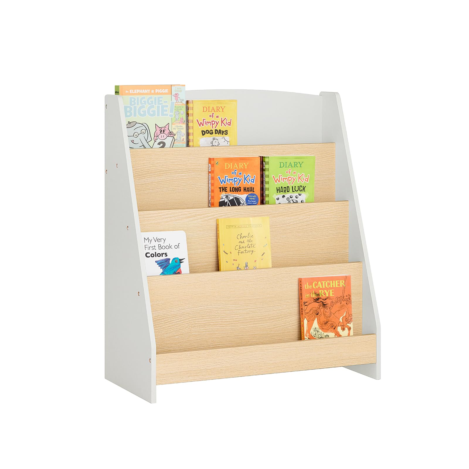 SoBuy Libreria per Bambini Scaffale a Scala Scaffale Portaoggetti Libreria a Scala Grigio-Naturale 61x30x71cm KMB106-HG