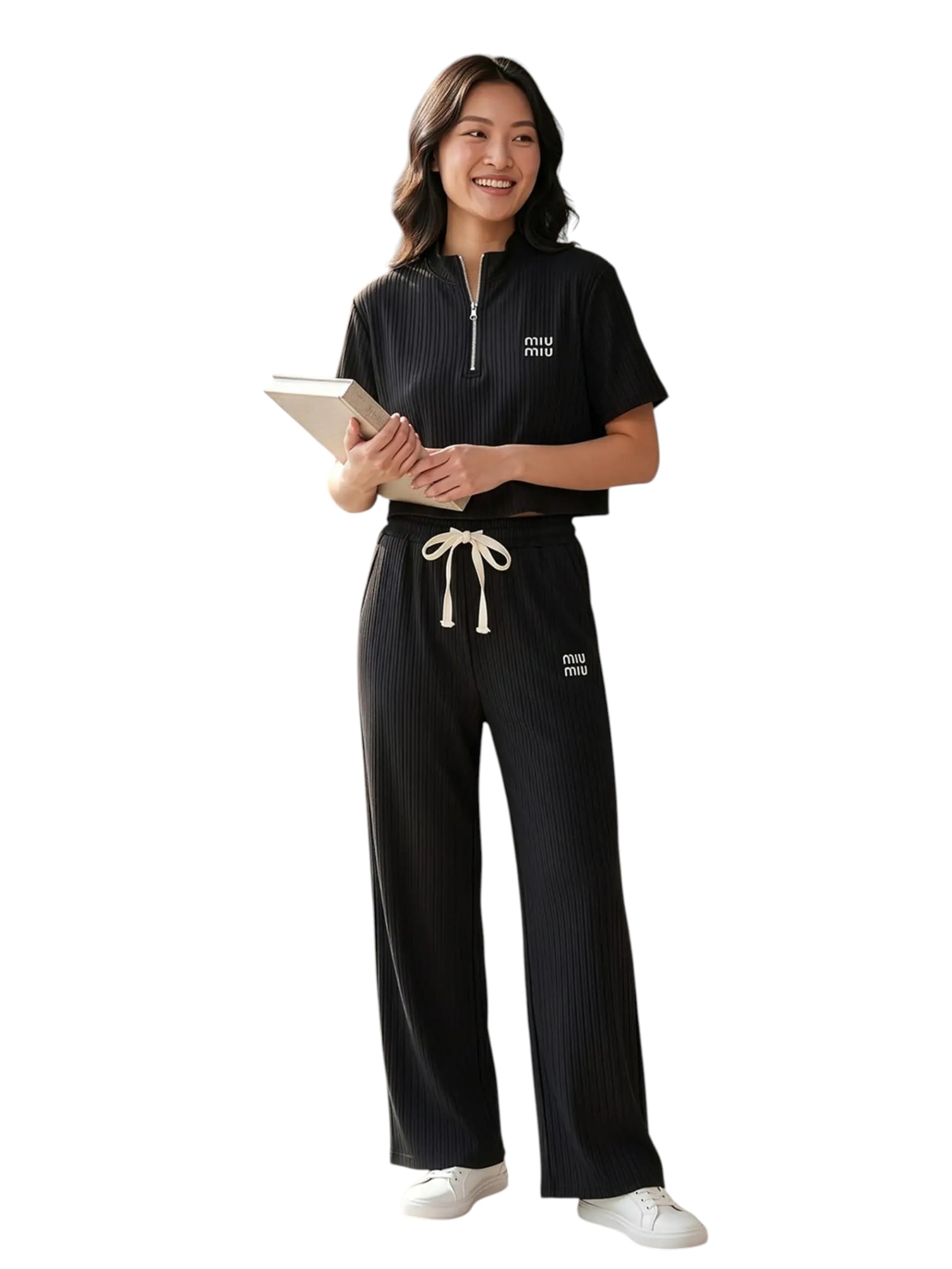 lugo Women's Printed Half Zipper Co-Ord Set | Casual Two-Piece Outfit with Half Sleeve Zip Neck Top & Matching Pants | Comfortable Set for Women-picture-27