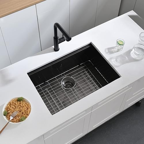 Miniatura 6 de Fregadero de cocina con estación de trabajo de 30 pulgadas, montaje inferior, acero inoxidable negro mate metálico de 30 x 19 pulgadas, calibre 18,