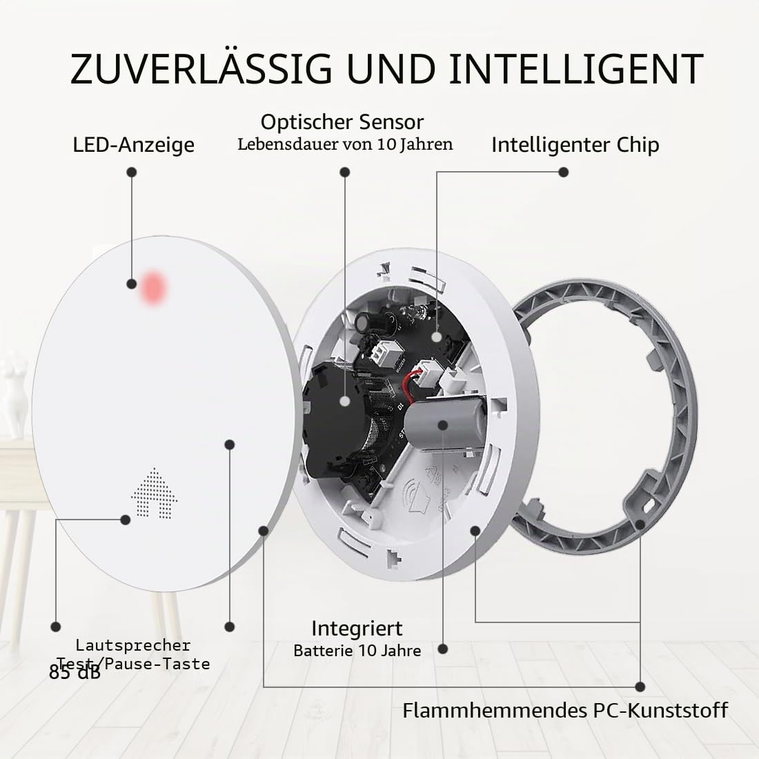 10-Pack ELRO FS4610 | Dünnster Rauchmelder der Welt | 10-Jahres-Batterie | Entspricht der europäischen Norm EN14604 | Weiß | Set mit 10 Stück