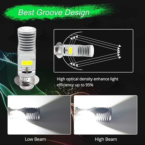 Miniatura 5 de HONLEEX - 2 bombillas LED AC9-48V P15D H6M para faros delanteros de motocicleta, 1800 lúmenes, súper brillantes, 4 chips COB, luces LED de haz