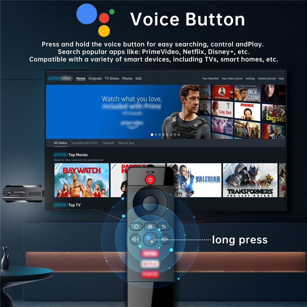 Image showing the Android TV Stick with an Android robot icon and bars indicating Android 13.0 is faster than previous versions