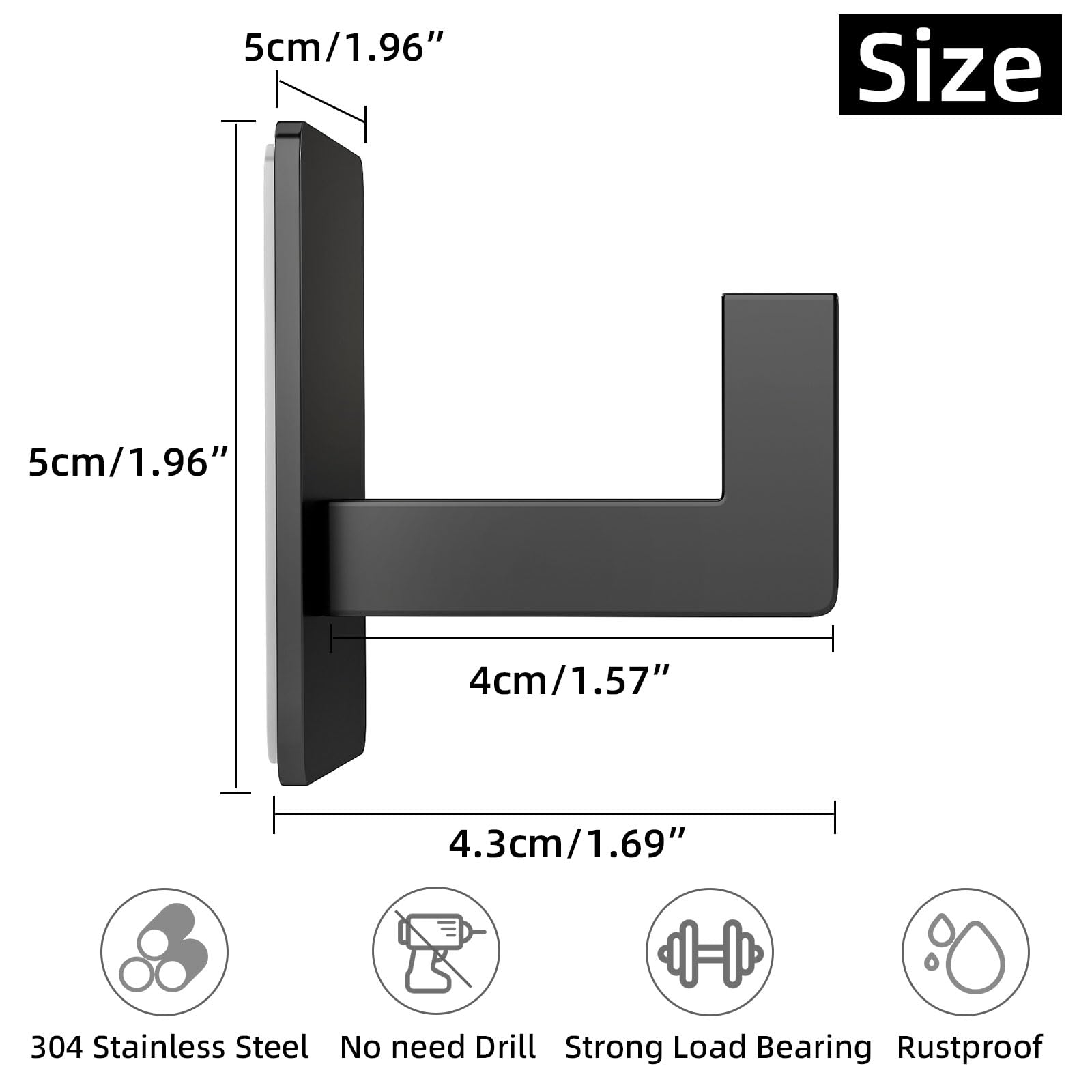 Paquete de 6 ganchos adhesivos para toallas de baño, pared interior de ducha resistente, adhesivo en el abrigo de bata, colgador de baño, pared, cocina, armario, RV (negro)