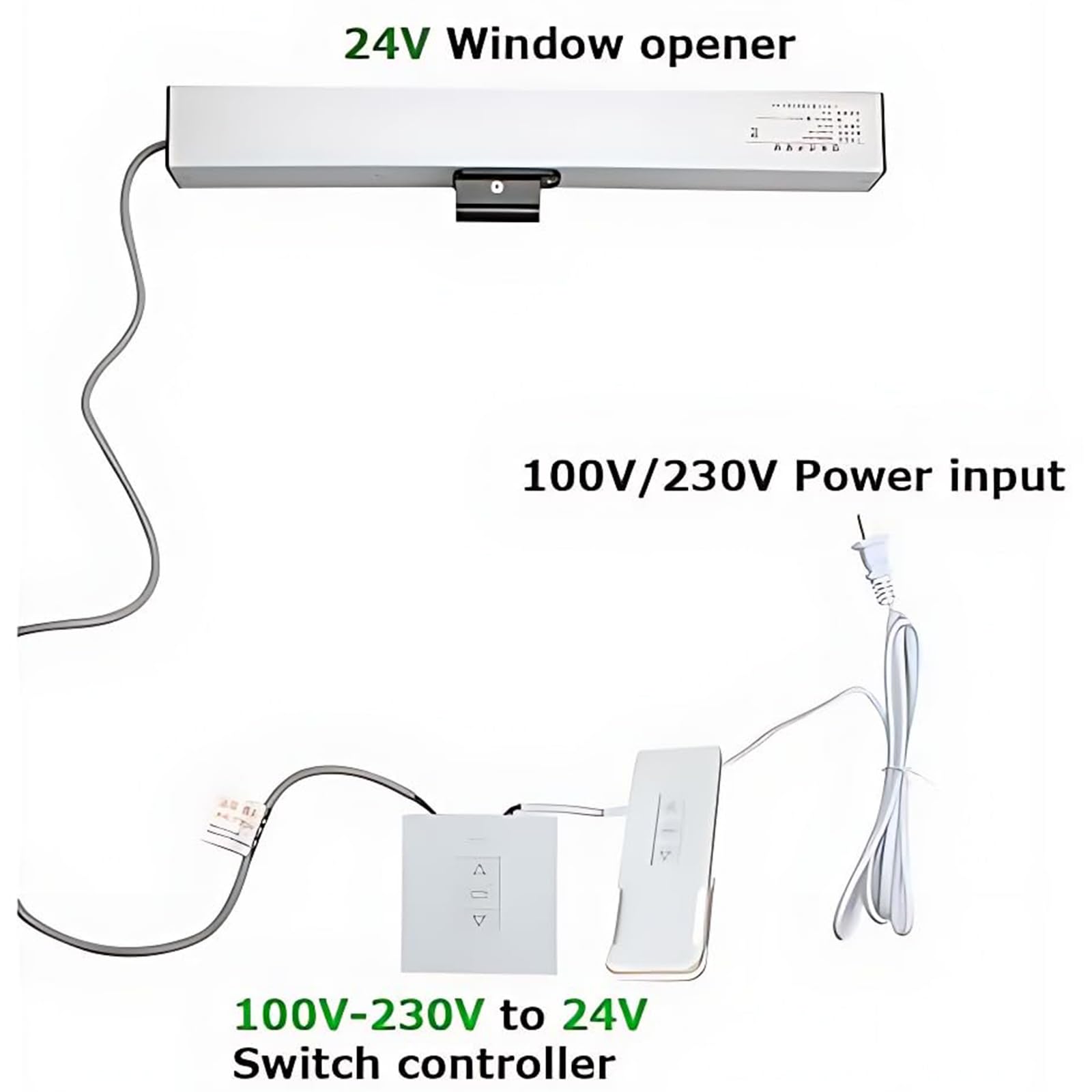 Attuatore Aprifinestra Elettrico con Telecomando, Corsa 300-800mm, Trasmissione a Catena Motorizzata, Apri Lucernario e Tetto Serra Automatico e Silenzioso 600mm