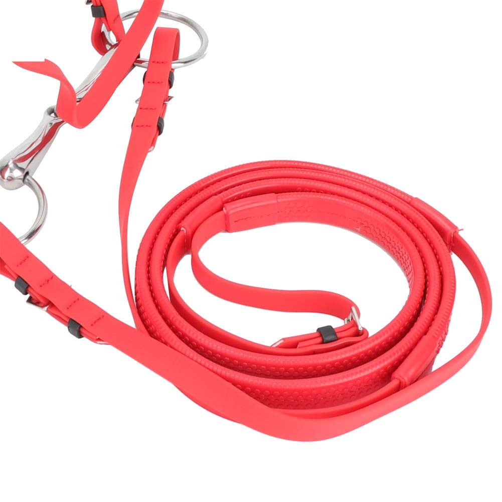 Brida de Caballo con rienda Arnés de Brida de Caballo Rojo Ajustable de PVC Cabezadas de Caballo Broca de Filete Hueca de Acero Inoxidable extraíble