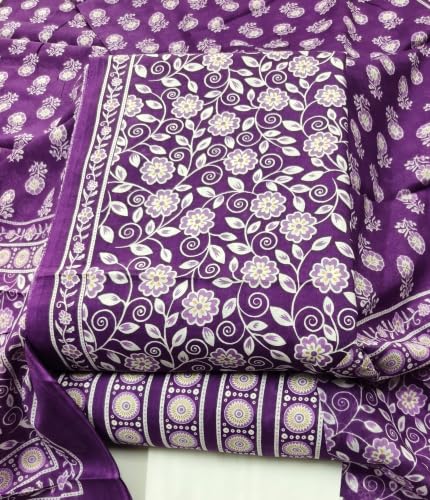 Image of DRAVINAM Trends Women's Premium Cambric Cotton Jaipuri Printed Unstitched Salwar Suit Dress Material with Mulmul Cotton Dupatta