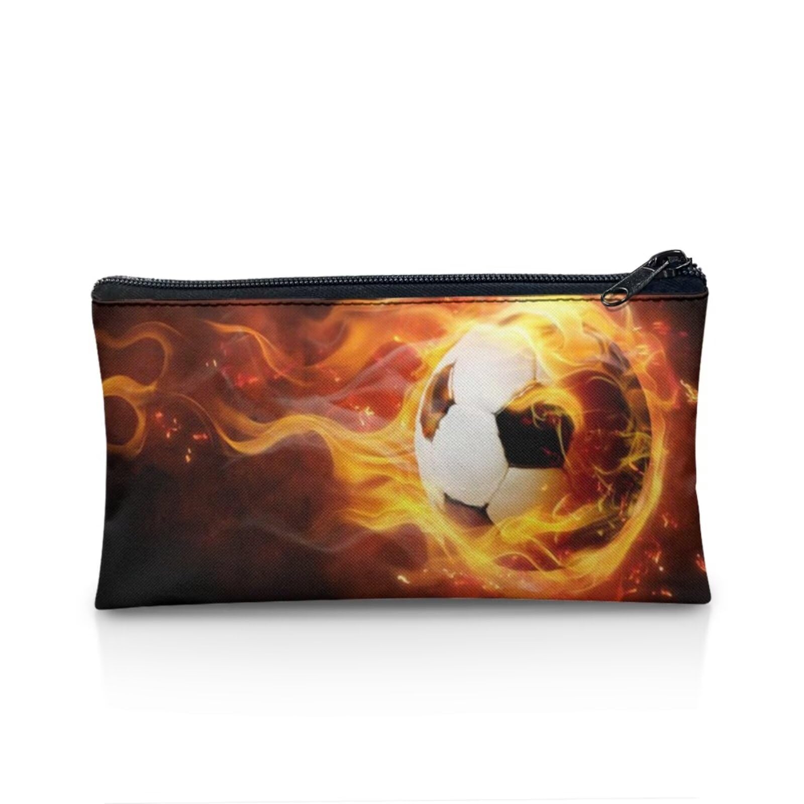 Wnbucioht Boys Pencil Case Soccer Print Pen Bags for School Kids Big Capacity Stationery Organzier Flame Soccer Print Pencil Box Pencil Pouch Holder for Teens Adults School Office Supply โ image 1