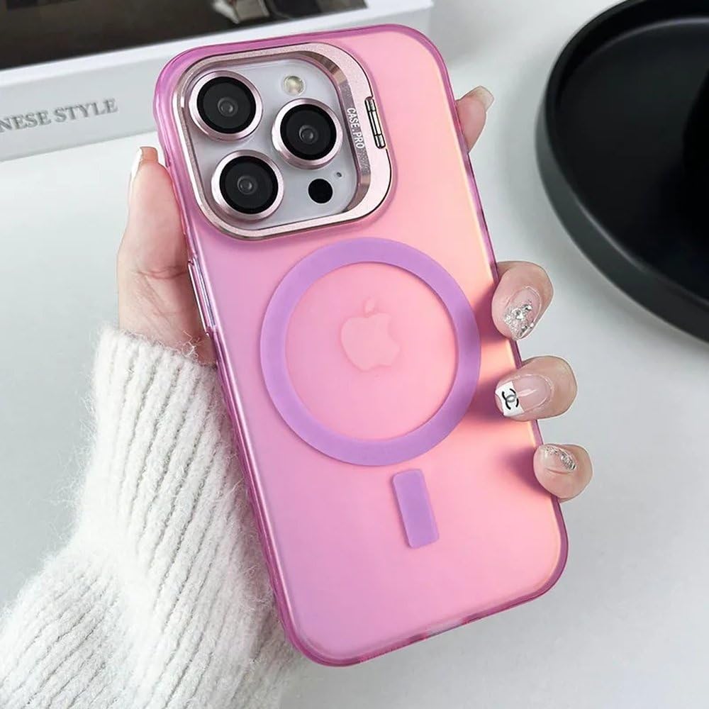 Coque magnétique iPhone 14 Pro protégeant l'objectif des rayures avec support