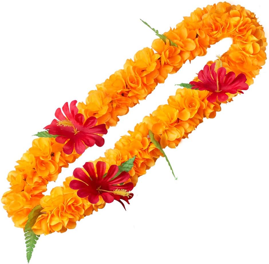Hawaiian Luau Flower Leis Necklace - Jumbo Mahalo Floral Leis for Graduation, Wedding & More (Necklace Style 9)