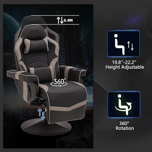 Miniatura 4 de Consofa Silla de juegos con reposapiés, silla de masaje para juegos, reclinable de piel sintética con altura ajustable, silla de juego giratoria con