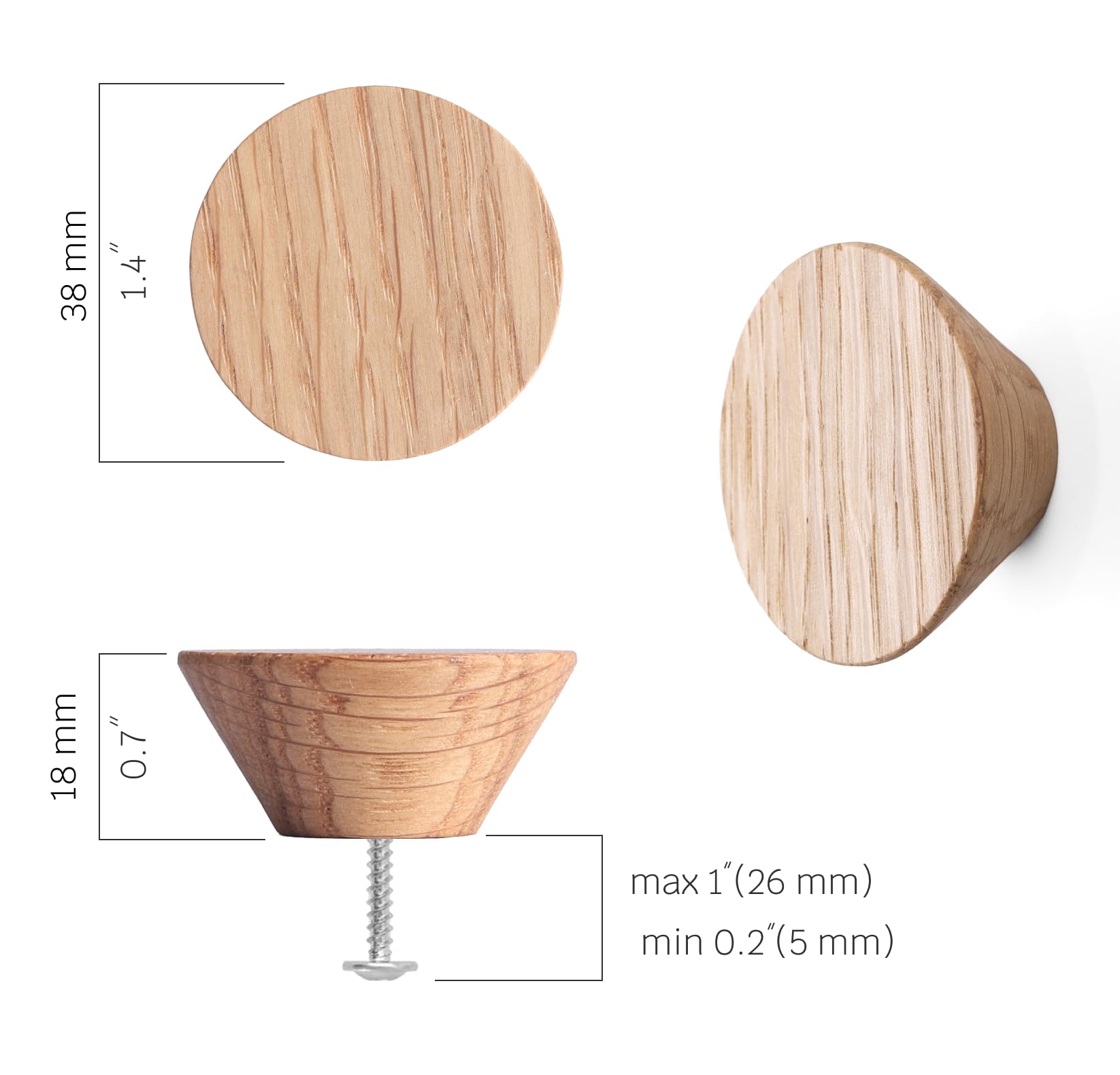 TOROS store 12 Pack Wood Cone Cabinet Knobs (Light) - 1 ½